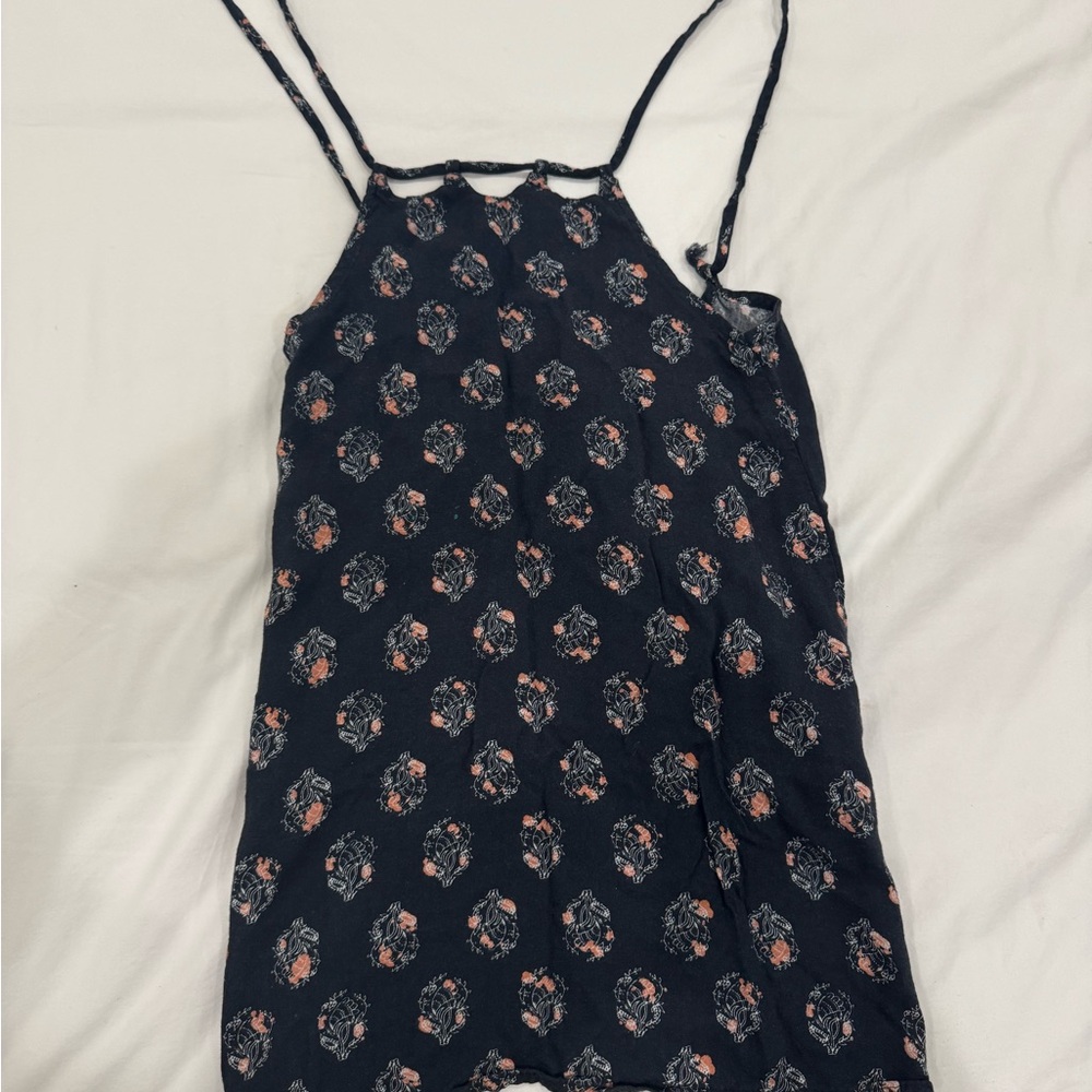 Toripraver Swimwear Floral Black Spaghetti Strap Top